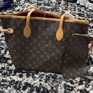Monogram Neverfull-style Tote in Brown with Tan Trim